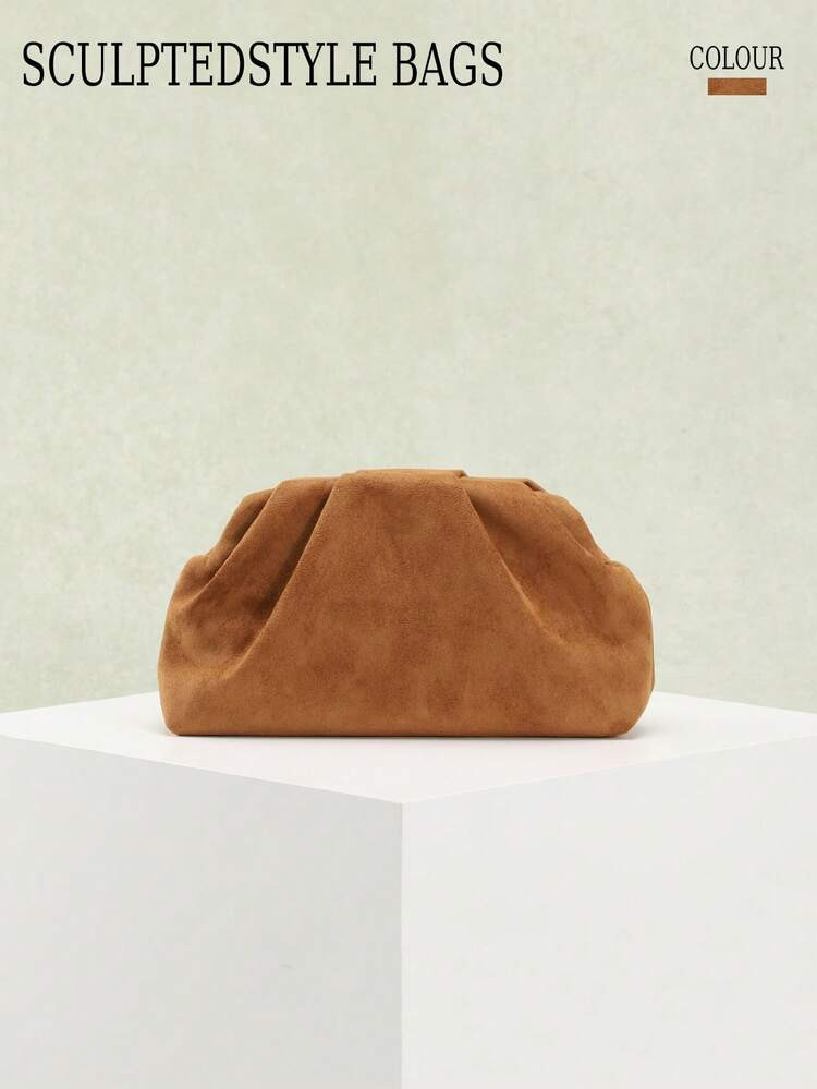 1pc Autumn/Winter New Vintage Brown Suede Texture Clutch Bag, Marlene Style Women's Suede Clutch, European & American Fashion Pleated Minimalist Women's Clutch Bag With Chain Shoulder Strap | SHEIN