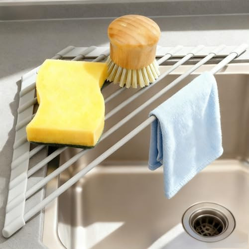 MERRYBOX Triangle Roll Up Dish Drying Rack Over The Sink, 2025 Anti-Rust Sink Drying Rack with Full Silicone Wrapped for Top of Corner, Anti-Slip Organizer for Kitchen | Amazon (US)