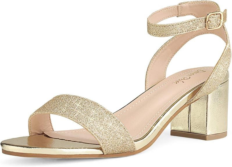 DREAM PAIRS Women's Open Toe Ankle Strap Low Block Chunky Heels Sandals Party Dress Pumps Shoes | Amazon (US)