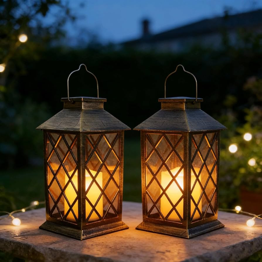 Solar Garden Lanterns Hanging Outdoor Lantern Waterproof LED Flickering Flameless Candle Mission ... | Amazon (US)
