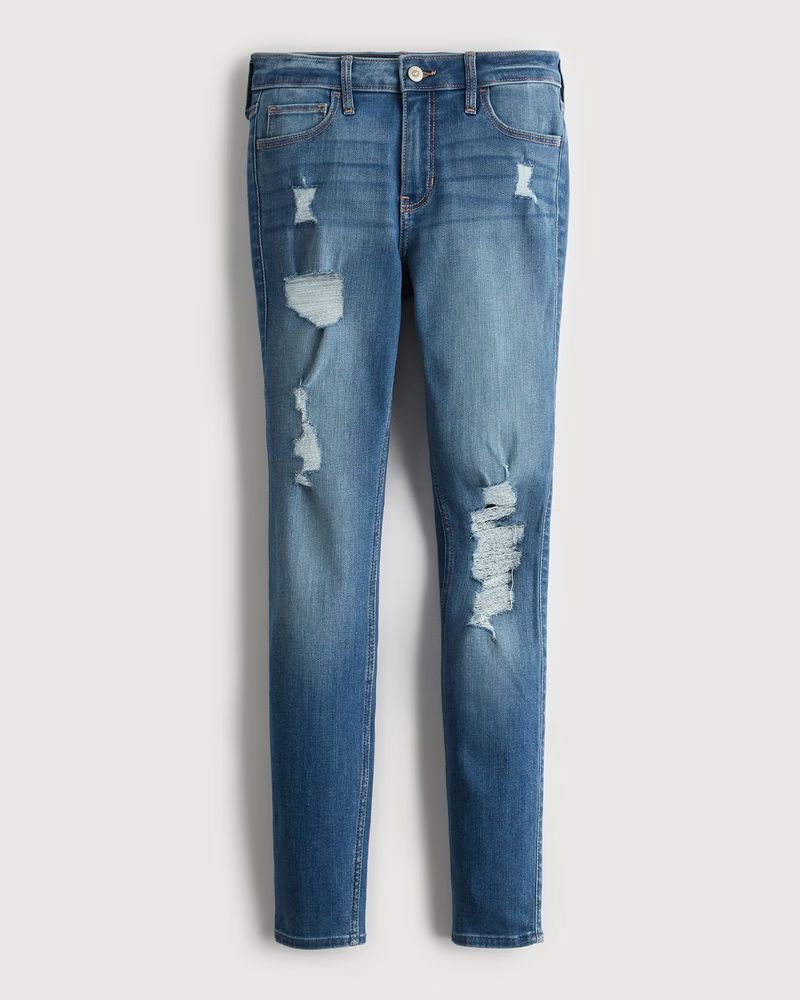 Women's Mid-Rise Ripped Dark Wash Super Skinny Jeans | Women's Bottoms | HollisterCo.com | Hollister (US)