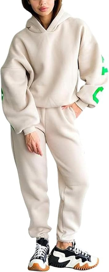 OPCAKM Women's Two Piece Letter Graphic Print Hoodies Tracksuit Fleece Long Sleeve Pullover Loose... | Amazon (US)
