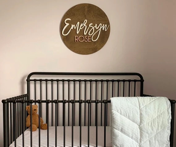 Round Nursery Name Sign, 12-36 Inch, Baby Shower, Round plaque, Personlized Wooden Sign, 3D Crib ... | Etsy (US)