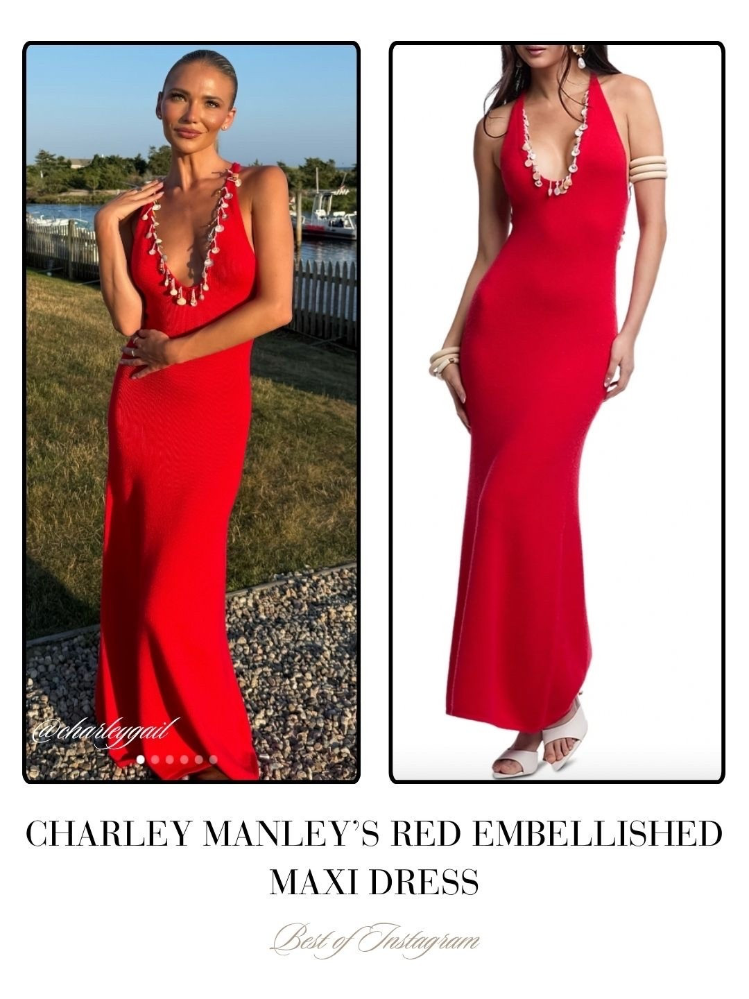 Charley Manley’s Red Embellished Maxi Dress 📸 = @charleygail