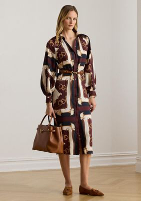 Lauren Ralph Lauren Women's Equestrian-Print Twill Midi Shirtdress, Navy Blue, 12 | Belk