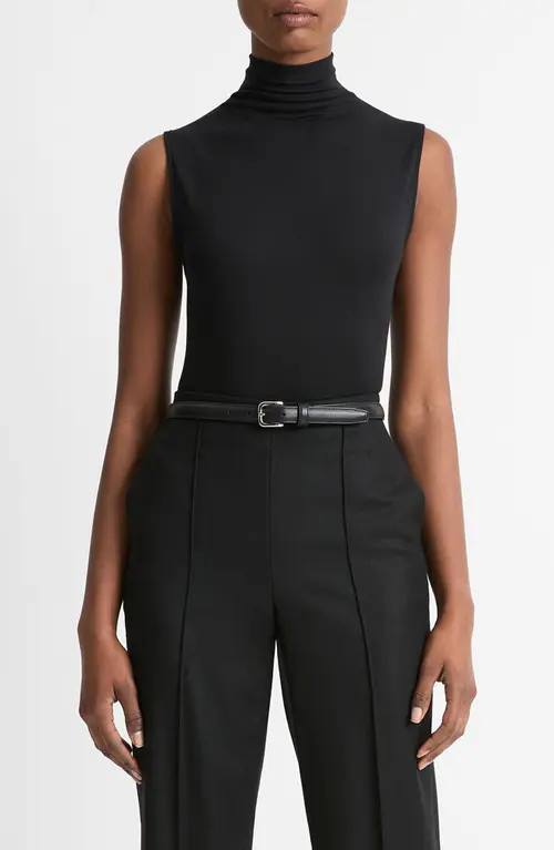 Vince Sleeveless Modal Turtleneck Top in Black at Nordstrom, Size Large | Nordstrom