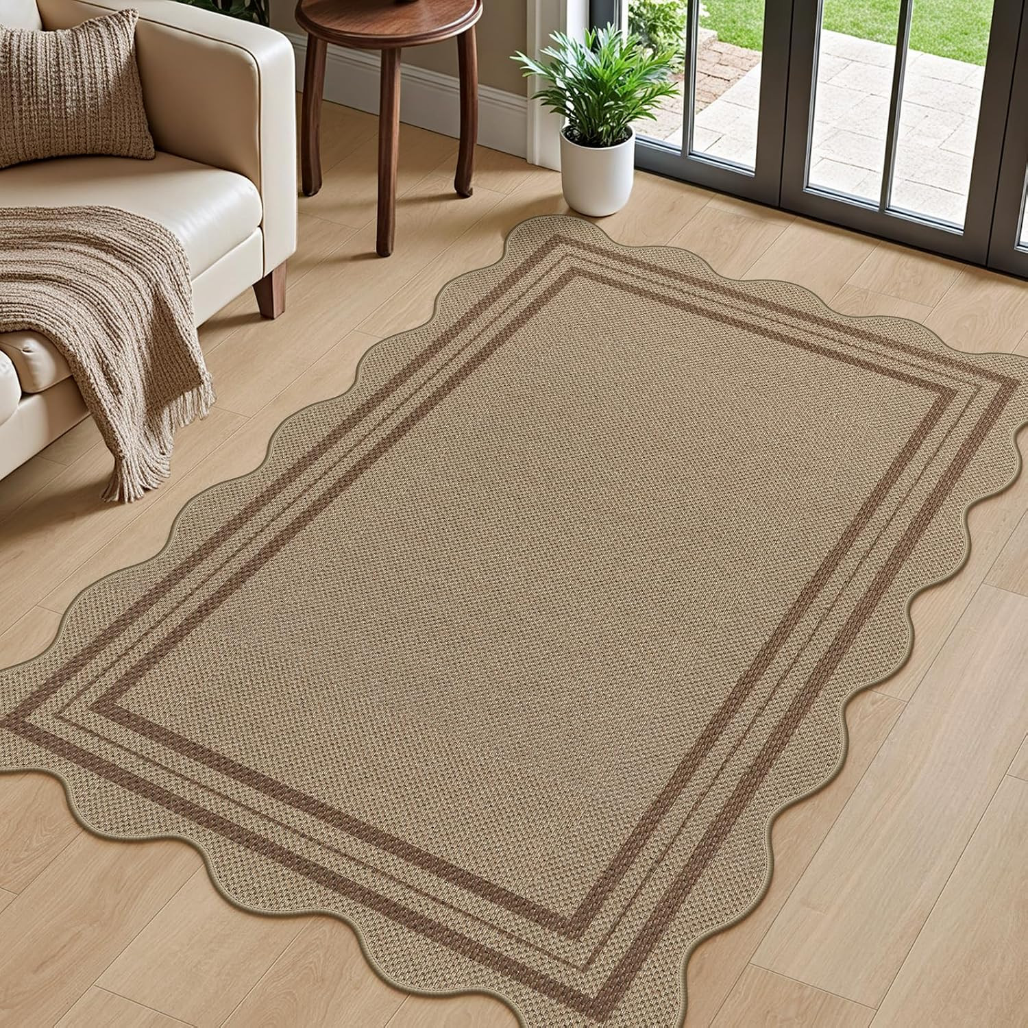 Modern Easy Jute 3x5 Outdoor Patio Rug, Washable Rugs for Entryway Farmhouse Non Slip Indoor Door Mat, Brown Throw Carpet for Entry Backyard Porch Decor | Amazon (US)
