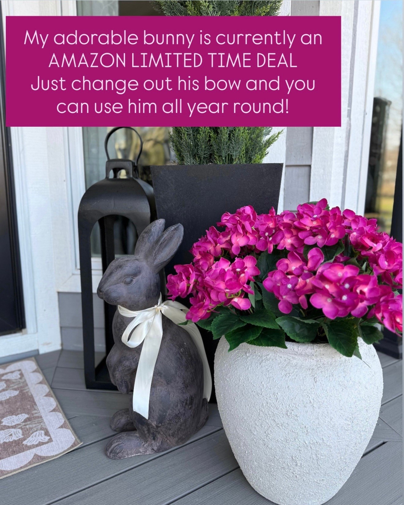 Amazon Limited Time Deal Bunny 🐰

Follow @farmtotablecreations on Instagram for more home décor finds.

This adorable bunny is currently an Amazon Limited Time Deal! Simply swap out the bow with the seasons and use him year-round—from spring and summer to fall and Christmas décor. A timeless accent that looks perfect on a porch, entryway, or anywhere you need a statement piece. 

#amazonfinds #homedecor #frontporchdecor #springdecor #seasonaldecor

#LTKHome #LTKSaleAlert #LTKSeasonal