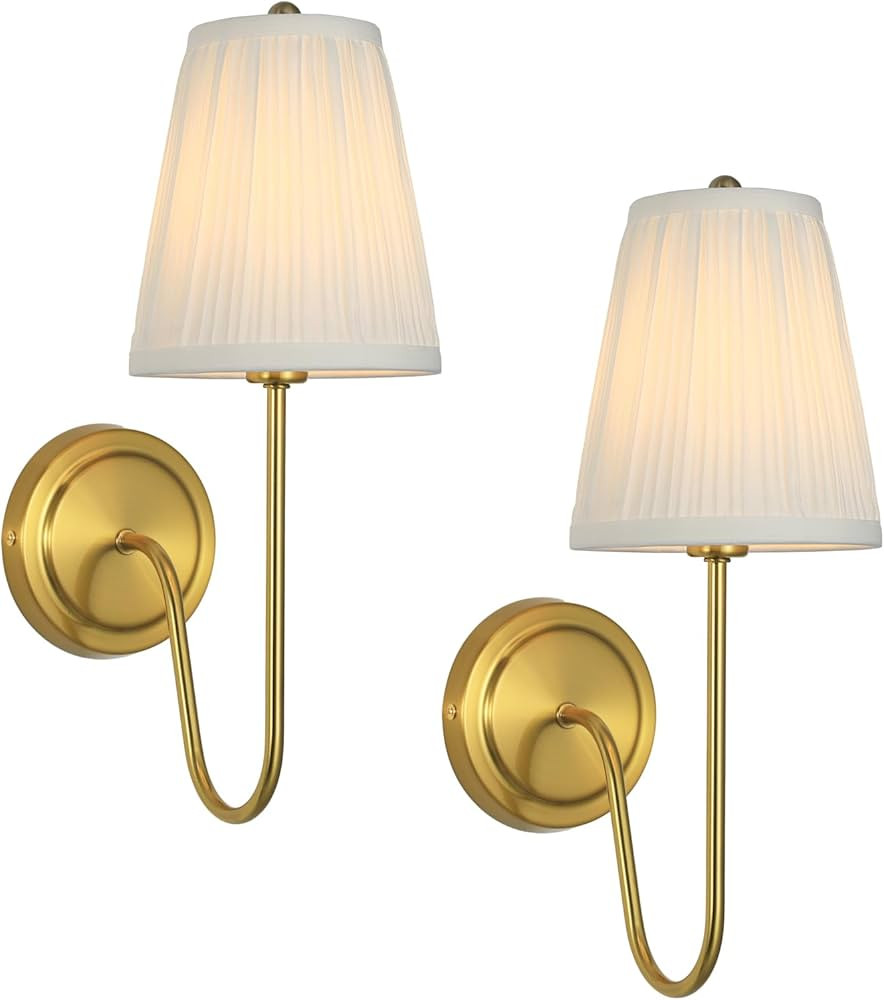 Electro bp;Elegant Single Wall Sconces White Pleated Brocade Fabric Lamp Shades with Polished Gol... | Amazon (US)
