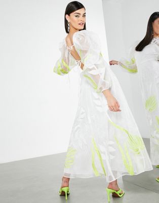 ASOS EDITION applique embroidered organza midi dress in white | ASOS (Global)