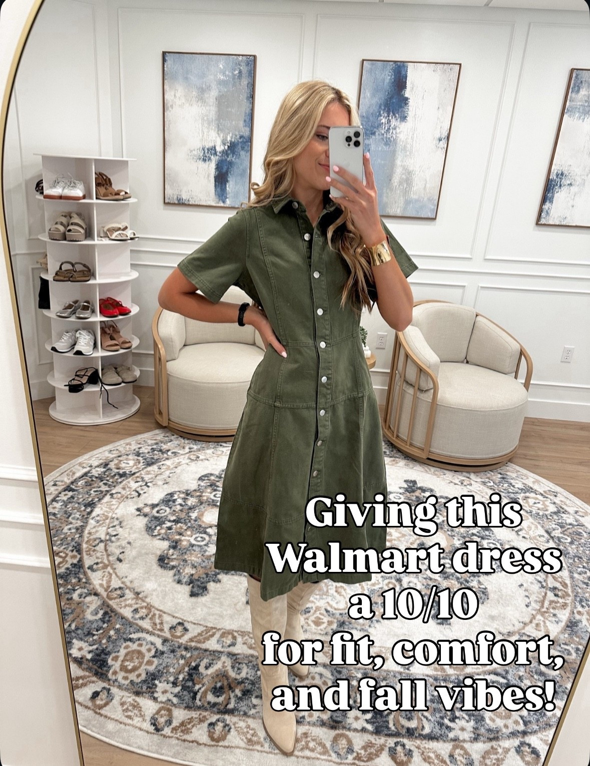🍂 Giving this Walmart dress a 10/10 for fit, comfort, and all the fall vibes 🙌 The button-front detail makes it easy to wear casual or dressy, and the olive green is so perfect for the season.

📏 Wearing a Small (fits TTS).
💸 Budget-friendly + closet staple you’ll wear on repeat.

#LTKStyleTip #LTKSeasonal #LTKFindsUnder50