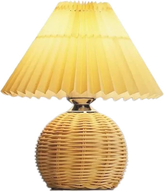 RUMAYS Retro Style Cute Pleated Table Lamp Bamboo Rattan Base and White Pleated Shade | Amazon (US)