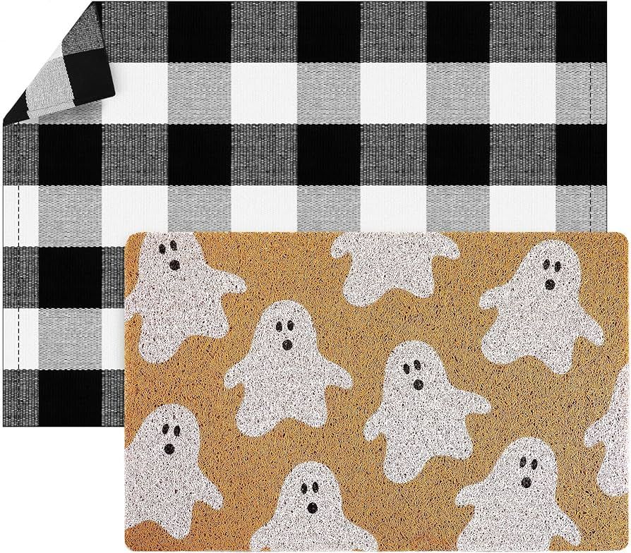 Fabbay 2 Pcs Doormat Home Imitation Coir Autumn Thanksgiving Halloween Doormat with Rubber Non Sl... | Amazon (US)