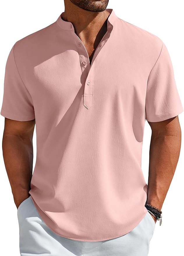 COOFANDY Men's Henley Shirt Short Sleeve Casual T-Shirt Summer Beach Hippie Henley Tee Shirt | Amazon (US)