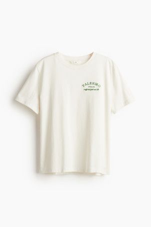 Printed T-shirt - Cream/La Poésie - Ladies | H&M GB | H&M (UK, MY, IN, SG, PH, TW, HK)