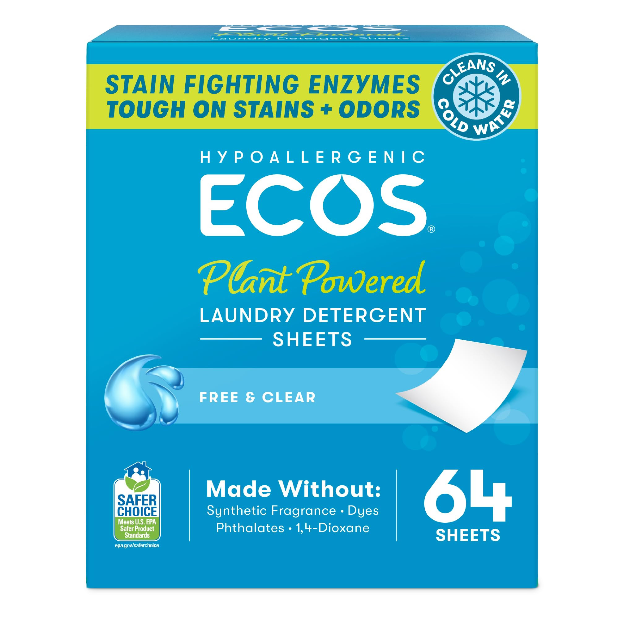 ECOS Laundry Detergent Sheets Vegan, No Plastic Jug, No Mess & Liquid Free - Laundry Sheets in Wa... | Amazon (US)