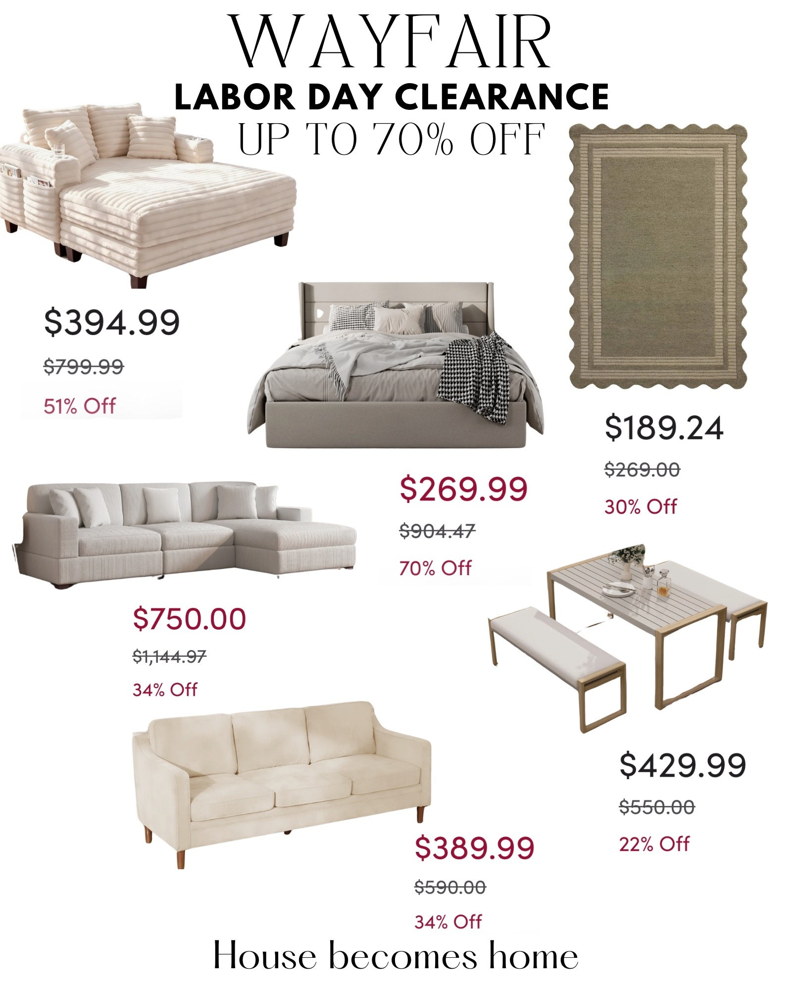 Wayfair Labor Day clearance! Up to 70% off

#LTKSeasonal #LTKSaleAlert #LTKHome