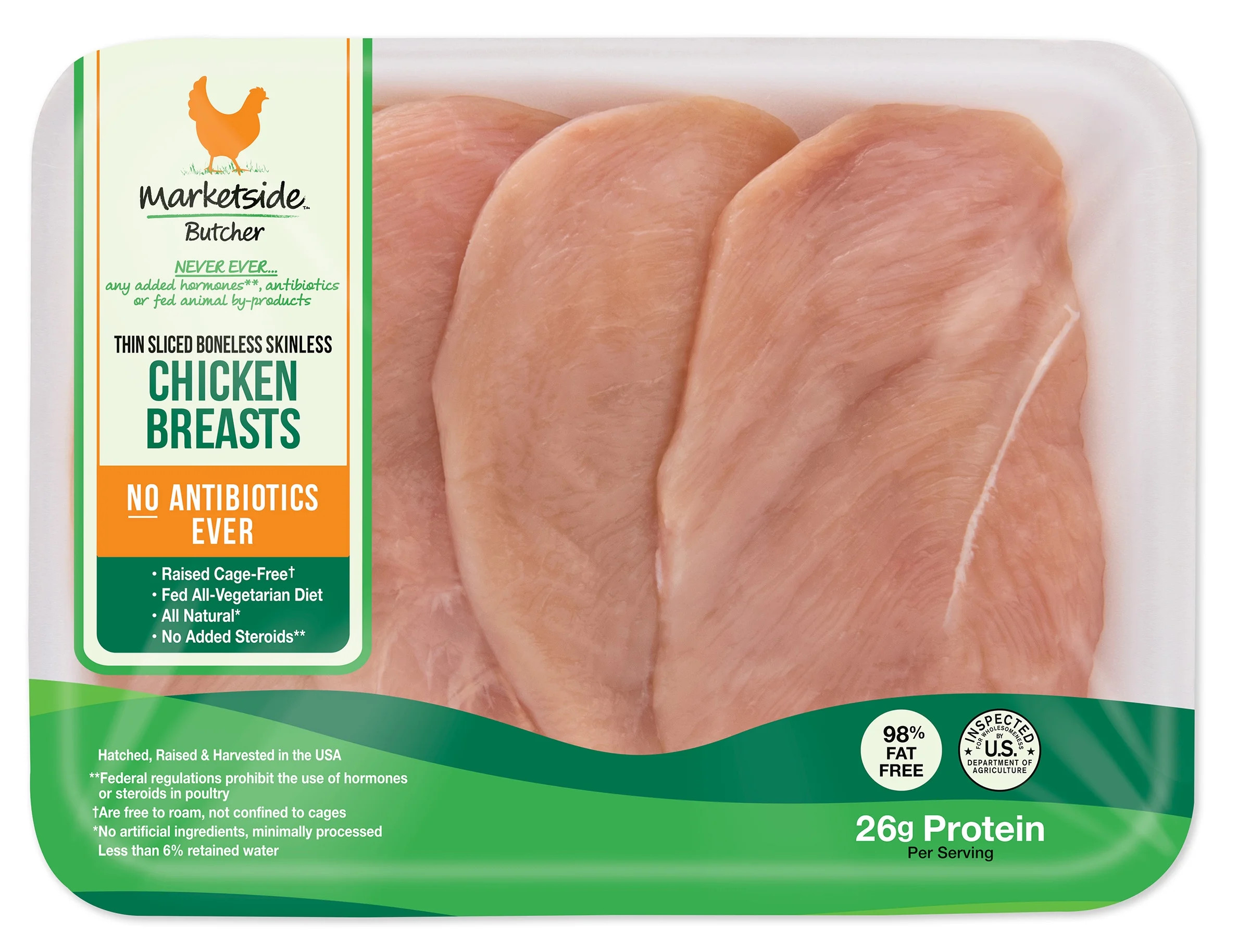 Marketside Antibiotic-Free Thin-Sliced Chicken Breast, 26g Protein per 4oz Serving , 1.1-1.7 lb | Walmart (US)
