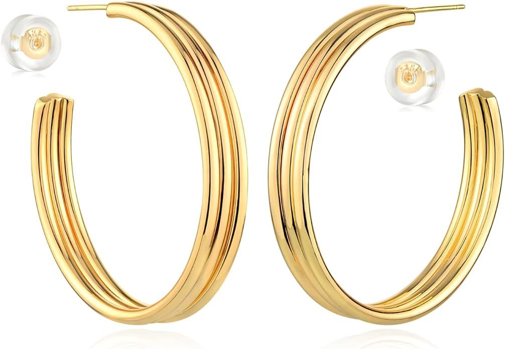 MYEARS Women Hoop Earrings Gold Open C Shape 14K Gold Filled Small Simple Handmade Hypoallergenic... | Amazon (US)