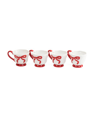 Set Of 4 Hand Painted Bow Mugs | TJ Maxx