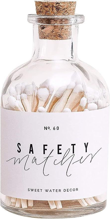 Sweet Water Decor Small Safety Matches in Apothecary Glass Bottle | Chic Rustic Jar of Approx. 60... | Amazon (US)