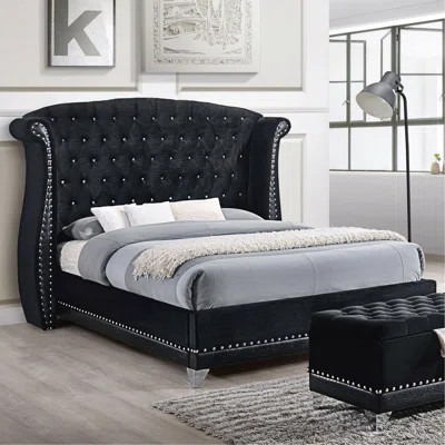 Tamsin Black Upholstered Eastern King Wingback Bed | Wayfair North America