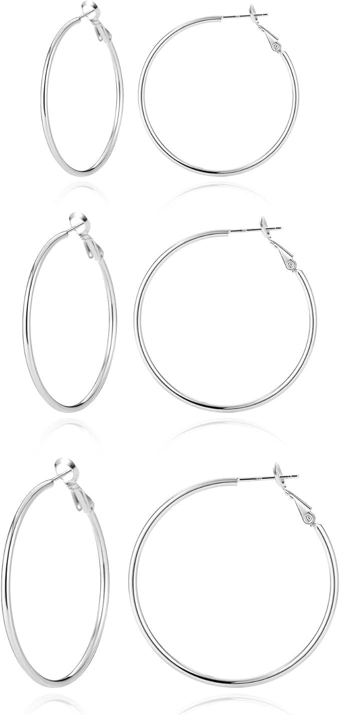 Vikeney Sterling Silver Hoop Earrings Large Silver Hoop Earrings for Women 14K White Gold Plated ... | Amazon (US)