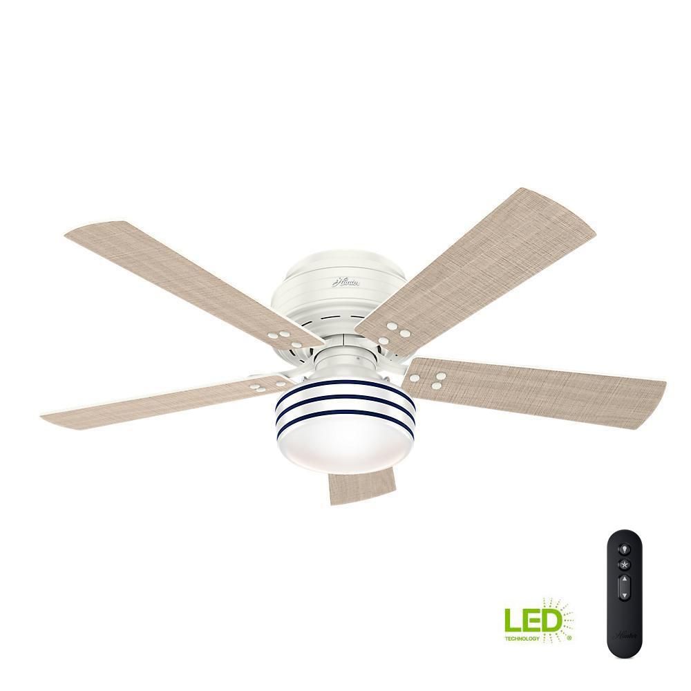 Cedar Key 52 in. Indoor/Outdoor Fresh White Low Profile Ceiling Fan with Light Kit and Handheld R... | The Home Depot