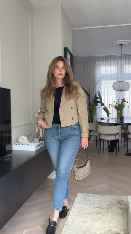 Short trench coat outfit, spring outfit 2024, mango outfit, levi’s jeans outfit, gucci loafers outfit 

#LTKstyletip #LTKeurope #LTKworkwear