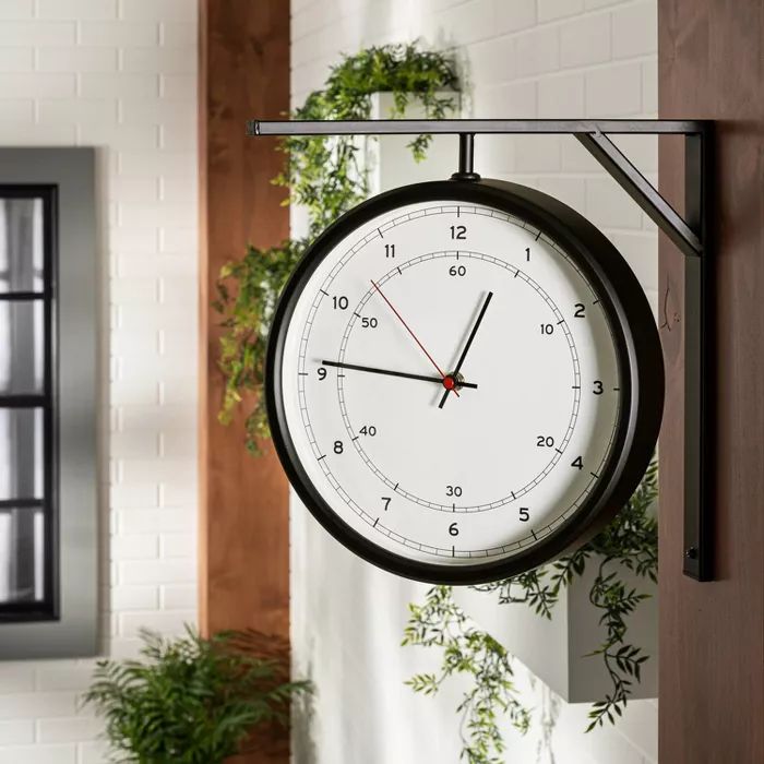 Metal Outdoor Corner Clock Black - Hearth &#38; Hand&#8482; with Magnolia | Target