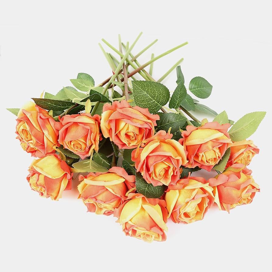 IPOPU Artificial Flowers Heads Bulk 12pcs Artificial Roses Heads Sunset Fake Flowers Bulk for Sil... | Amazon (US)