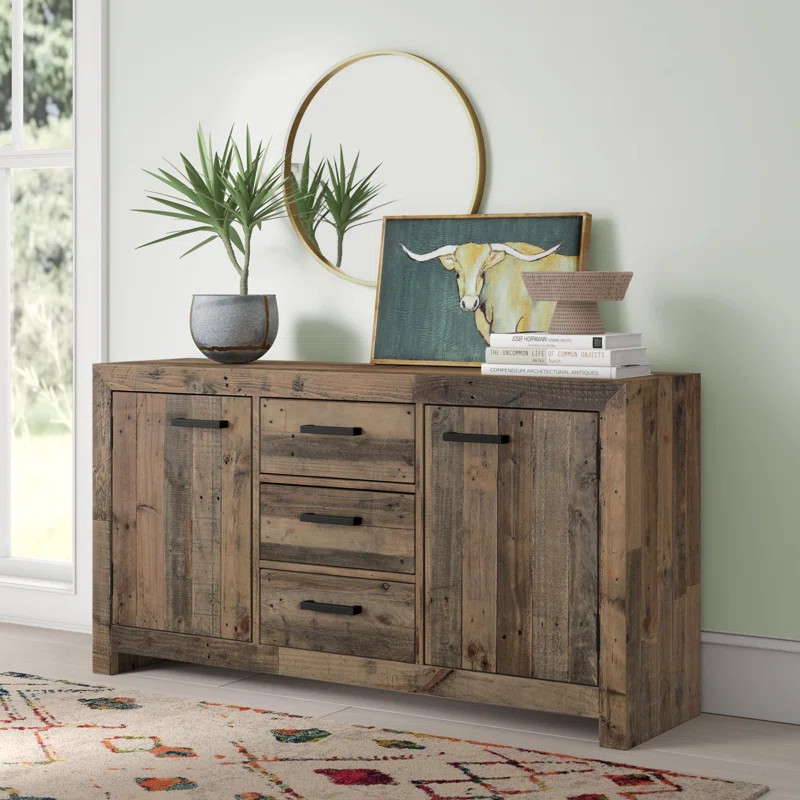 Abbey 63" Wide 3 Drawer Pine Wood Sideboard | Wayfair North America