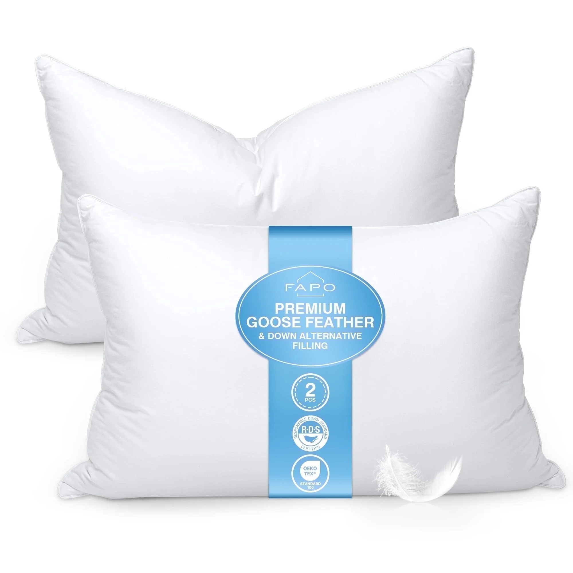 FAPO Goose Feather and Down Pillows Queen Size Set of 2 Luxury Hotel Bed Pillows with Cotton Cove... | Walmart (US)