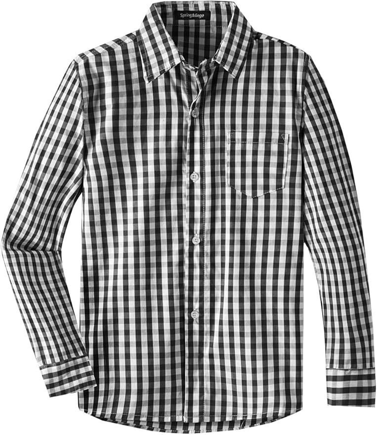 Spring&Gege Boys' Long Sleeve Plaid Poplin Button Down Shirt | Amazon (US)