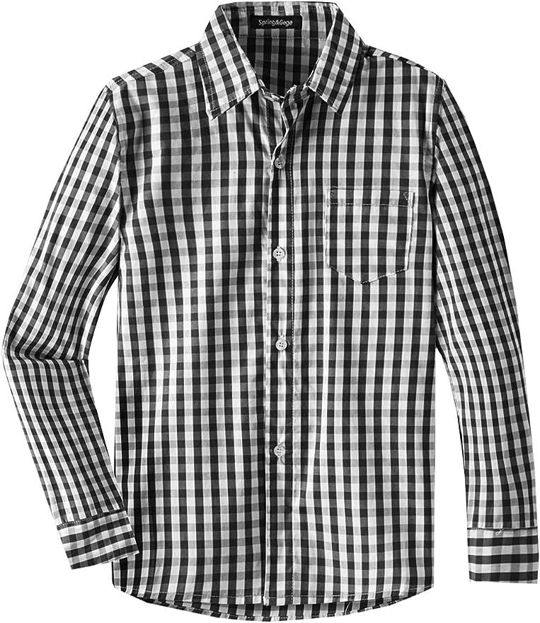 Amazon.com: Spring&Gege Boys' Long Sleeve Plaid Poplin Button Down Shirt: Clothing, Shoes & Jewel... | Amazon (US)