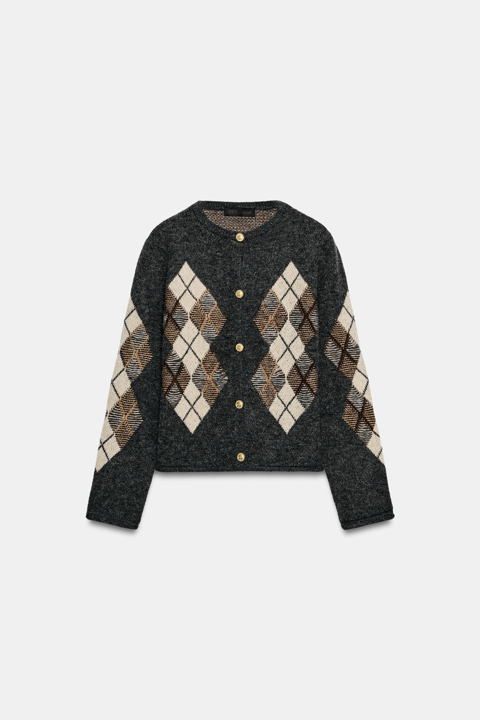 Zara - Argyle Knit Bomber Jacket - Women - Only One - Women | Zara US