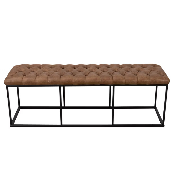 52.25" Draper Large Decorative Bench with Button Tufting Light Brown Faux Leather - HomePop | Target
