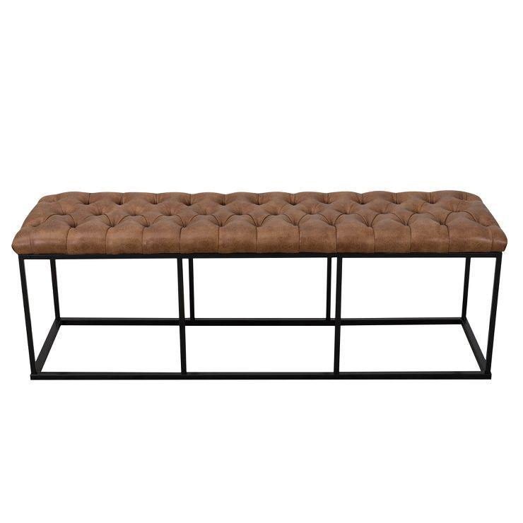 52.25" Draper Large Decorative Bench with Button Tufting Light Brown Faux Leather - HomePop | Target