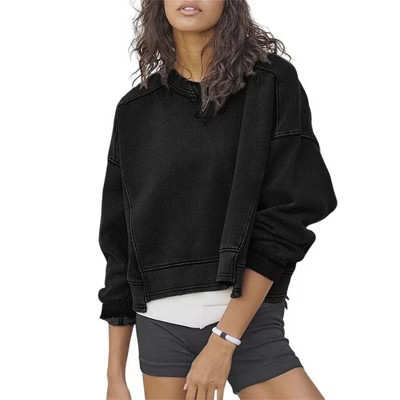 Coolmee Women's Oversized Cropped Sweatshirts Crewneck Trendy Workout Pullover Fall Outfits Black S | Target