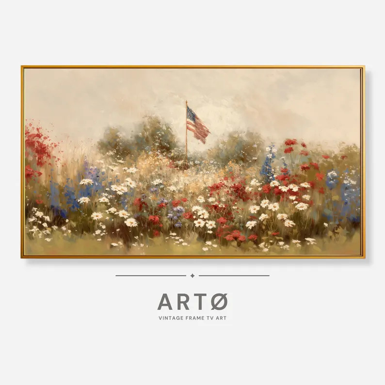 4th of July American Flag Samsung Frame TV Art, Independence Day Vintage Painting, DIGITAL Downlo... | Etsy (Global)