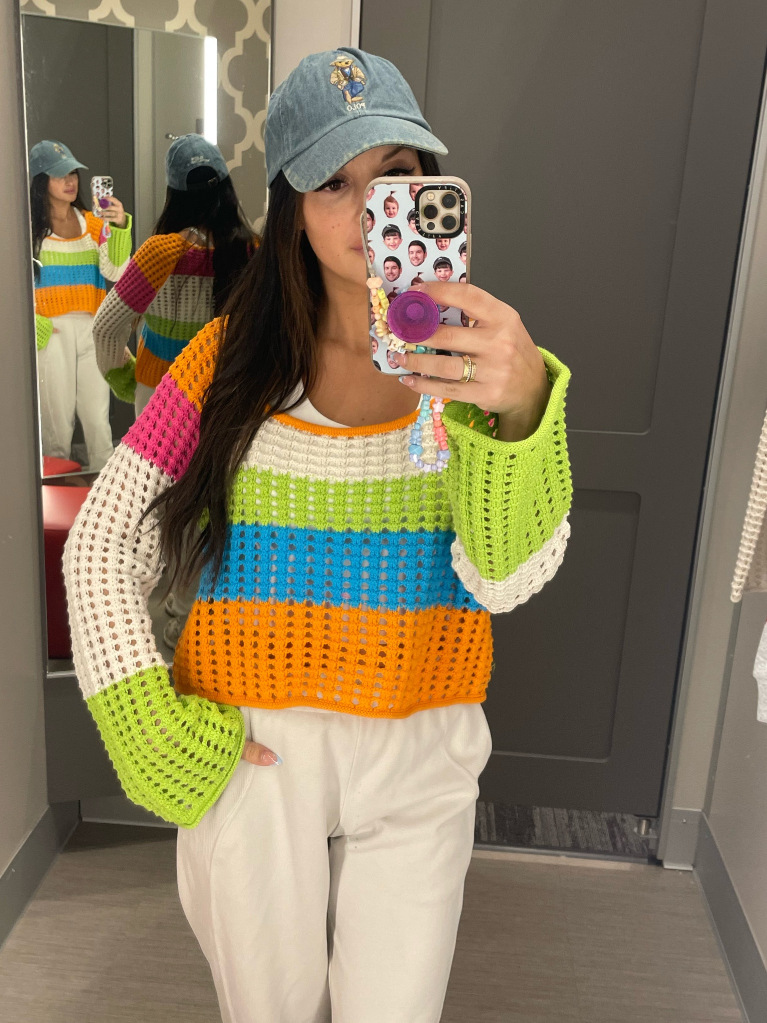 Wild Fable Women’s Stripe Scoop Neck Crochet Sweater Knit Cropped Tank Top