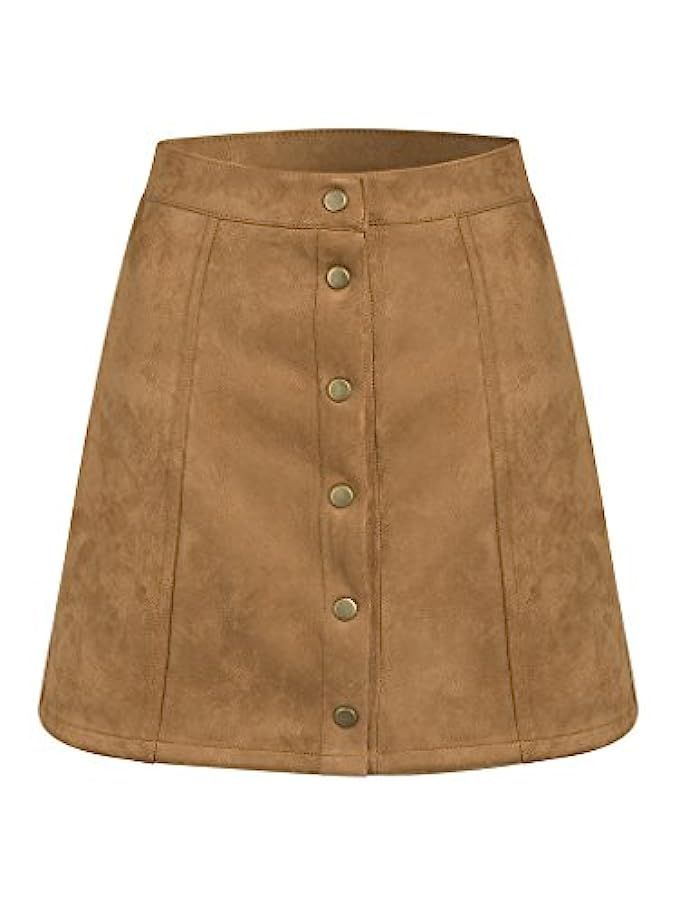 PERSUN Women's Faux Suedette Button Closure Plain A-Line Mini Skirt | Amazon (US)