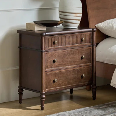 Lorin Transitional 28"W 3-Drawer Fluted Solid Nightstand with Built-in power outlets | Wayfair North America