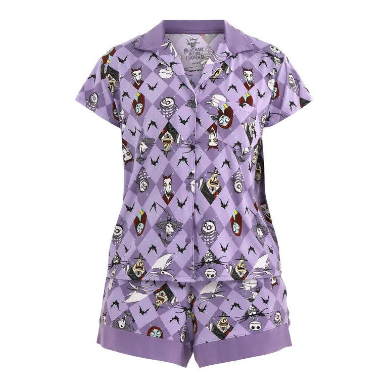 Disney Women's Nightmare Before Christmas Printed Notched Top and Shorts Pajama Set, 2-Piece, Siz... | Walmart (US)