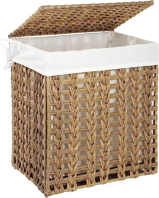 SONGMICS Handwoven Laundry Hamper, Rattan-Style Laundry Basket with Removable Liner Bag, Lid, Met... | Amazon (US)