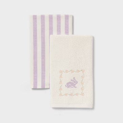 2pk Easter Cross Stitch and Stripe Hand Towel Purple - Threshold™ | Target