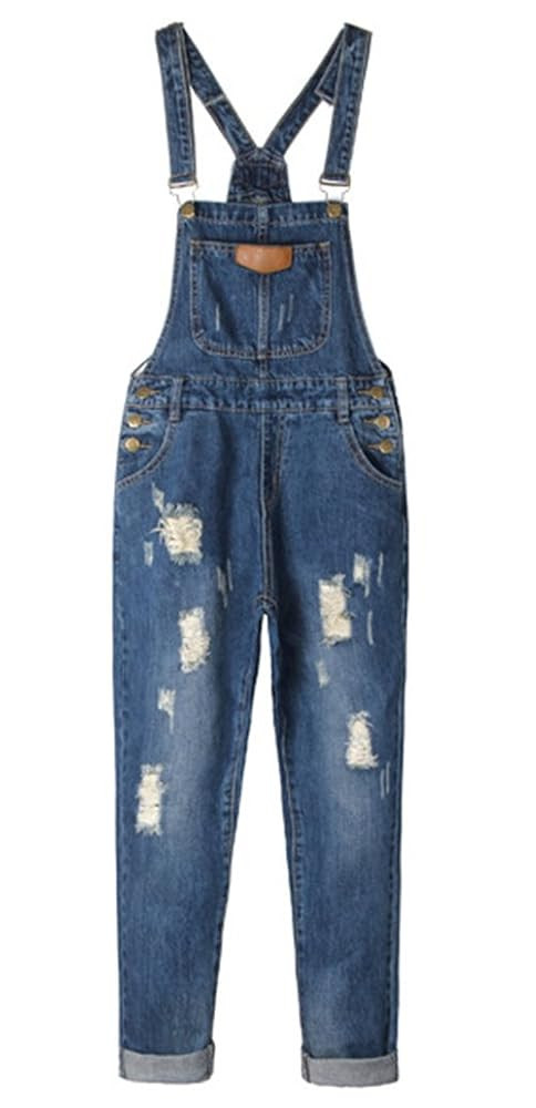 AvaCostume Women's Adjustable Strap Ripped Denim Overalls | Amazon (US)