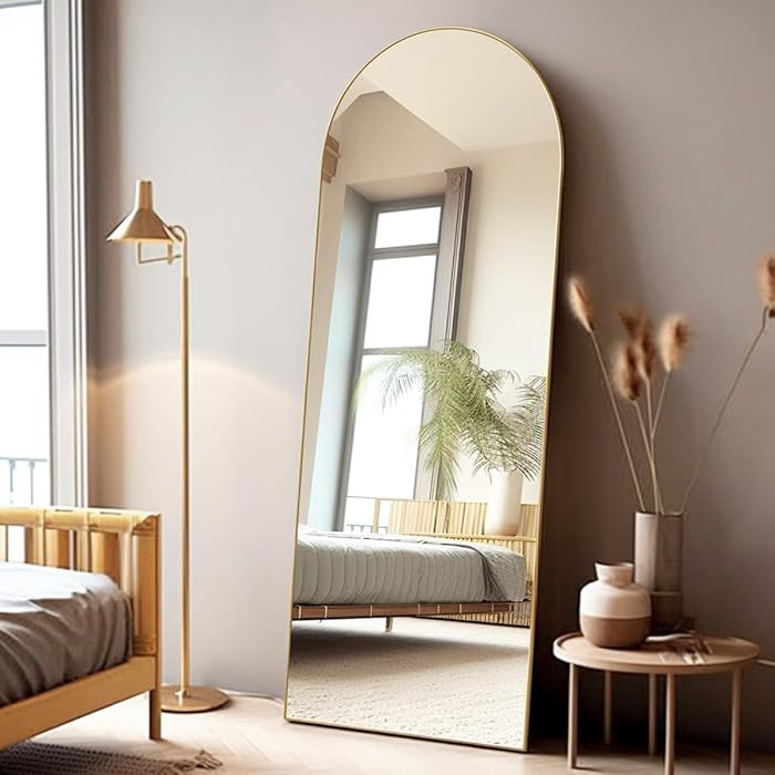 Otlsh Arched Floor Mirror, 58"18" Full Length Mirror with Stand, Freestanding, Aluminum Frame - G... | Amazon (US)