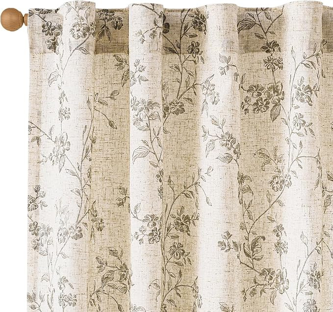 Lazzzy Floral Linen Curtains Farmhouse Extra Long Curtain for Living Room Bedroom Light Filtering... | Amazon (US)