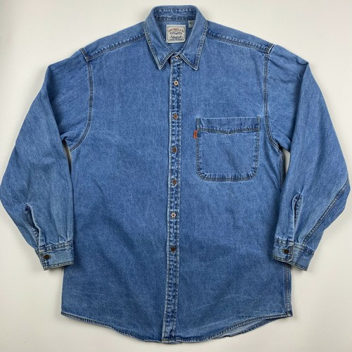 Vintage Levi's Orange Tab Denim Shirt Mens Medium Work Chore Made in Taiwan | eBay US